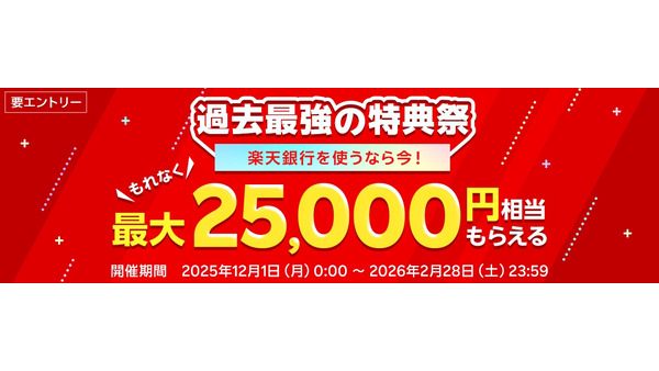 【楽天銀行】2/28までに新規口座申し込みで定期預金の金利が年1.00%に優遇