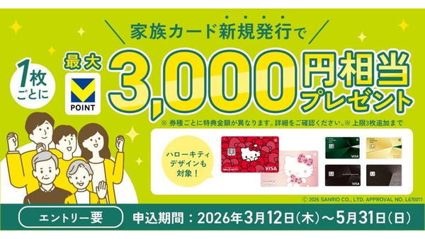 三井住友カード家族カード追加で最大9,000ポイント！エントリー3/12～開始 画像