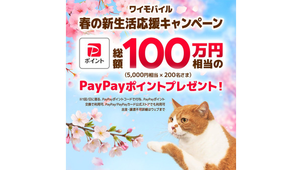 ワイモバイル「春の新生活応援」抽選で500名にPayPayポイント2,000円分を付与 画像
