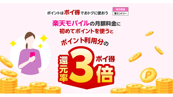 楽天モバイルの月額料金をポイントで払うと通常の3倍還元される？エントリーは4月中がおすすめ