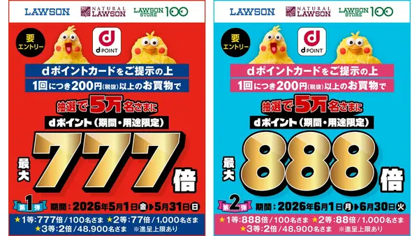 ローソンでdポイント最大888倍！抽選で5万名に当たる特典情報 画像