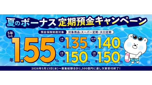 SBJ銀行「夏のボーナス定期預金」開始！募集総額に達し次第終了 画像