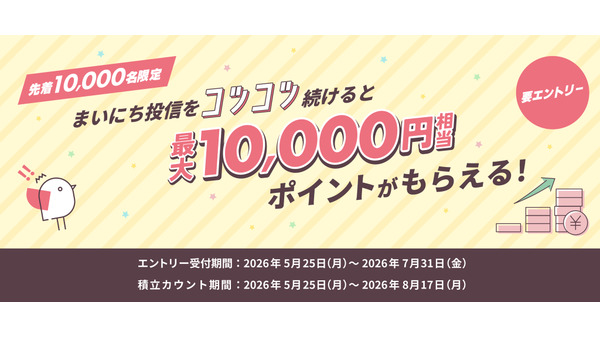 大和コネクト証券で積立投資を始めて最大1万円分のポイントGET【先着1万名限定】 画像