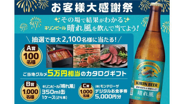 モンテローザが「お客様大感謝祭」開催！キリンビール「晴れ風」注文で最大2,100名に豪華賞品 画像