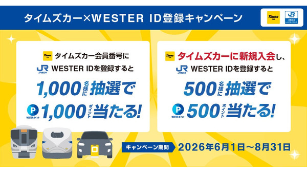 タイムズカーとJR西日本が連携！WESTER ID登録でポイントが当たる 画像