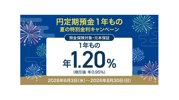 住信SBIネット銀行の円定期預金が年1.20％ 夏の特別金利 画像