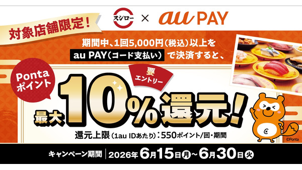 スシローでau PAY払いがお得！Pontaポイント最大10%還元の詳細 画像