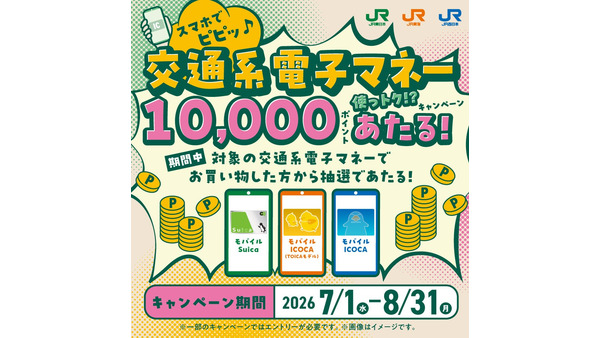 JR東日本・東海・西日本の3社合同 モバイルSuica・ICOCAの買い物でポイント抽選プレゼント 画像