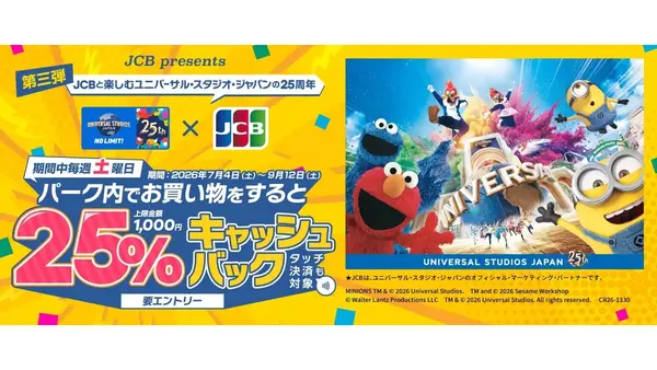 USJ25周年記念 JCBカードを土曜日に利用すると25%キャッシュバック 画像