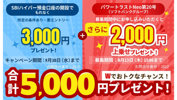 【SBI新生銀行】パワートラストNeo申込者限定で現金5,000円プレゼントキャンペーンを実施 画像