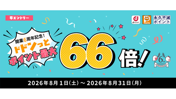 【大和コネクト証券】開業6周年で「ドドンっとポイント最大66倍還元キャンペーン」を開催！8月末まで 画像