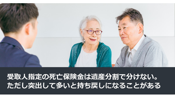 受取人指定の死亡保険金は遺産分割で分けない。ただし突出して多いと持ち戻しになることがある 画像