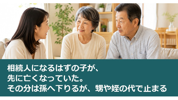 相続人になるはずの子が、先に亡くなっていた。その分は孫へ下りるが、甥や姪の代で止まる 画像