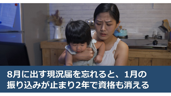 8月に出す現況届を忘れると、1月の振り込みが止まり2年で資格も消える 画像