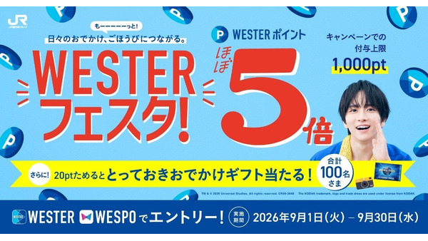 JR西日本「WESTERフェスタ！」でポイントほぼ5倍＆USJのペア券も当たるかも 画像