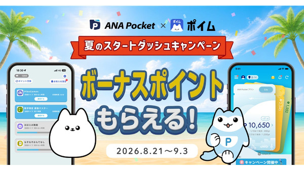 歩くだけでマイルが貯まる？ANA Pocket×ポイムが夏の新習慣キャンペーン開始 画像