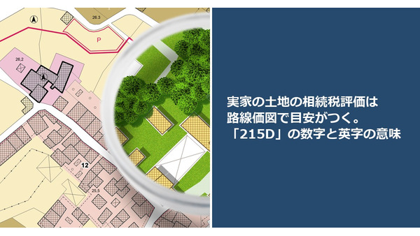 実家の土地の相続税評価は路線価図で目安がつく。「215D」の数字と英字の意味 画像