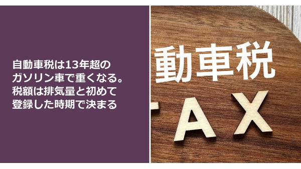自動車税は13年超のガソリン車で重くなる。税額は排気量と初めて登録した時期で決まる 画像