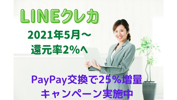 【LINEクレカ】2021年5月～還元率2％へ改定　PayPay交換で25％増量キャンペーン実施中 画像