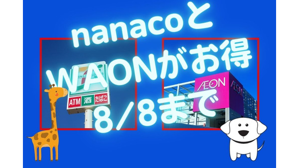 nanacoとWAONでお得（8/8まで）　WAON→ポイント10倍、nanaco→2個同時購入で100ポイント 画像