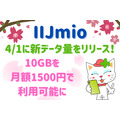 【IIJmio】4/1に新データ量をリリース　10GBを月額1500円で利用可能に
