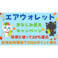 送金アイテム「エアウォレット」でまたまた20％還元開始　利用開始の方にはさらに2000ポイント