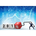 <p>Businessman employee rotating cube to reveal number 2019</p>