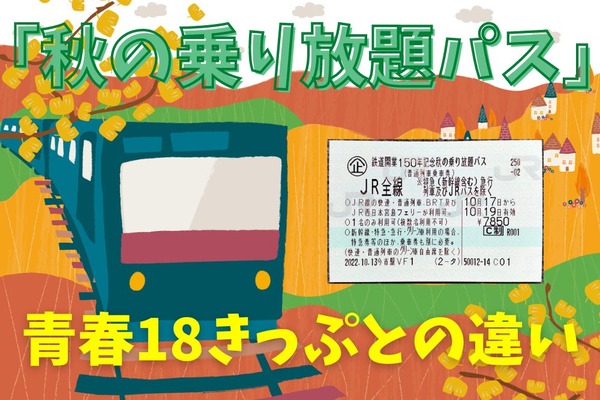 秋の18きっぷ「秋の乗り放題パス」と本家「青春18きっぷ」との違いを比較　全国旅行支援との組み合わせで超お得に 画像