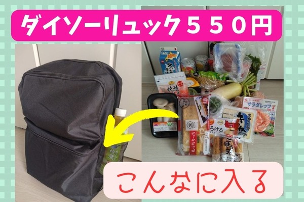 【ダイソー550円リュックサック】容量が大きく持ちやすい！お値段以上のクオリティ　アウトドアや防災用にも 画像
