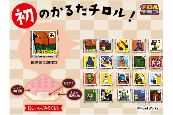 【チロルチョコ】かるたデザインの新商品 ローソンで12月24日から発売「紅白いちごみるくもち」 画像
