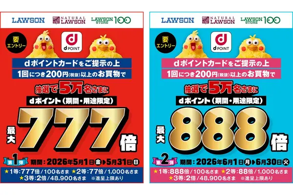 ローソンでdポイント最大888倍！抽選で5万名に当たる特典情報 画像