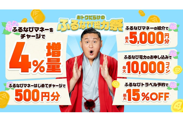 ふるなびが「総力祭」開始！ふるなびマネー4%増量や初回500円分特典など5つのキャンペーンを展開 画像