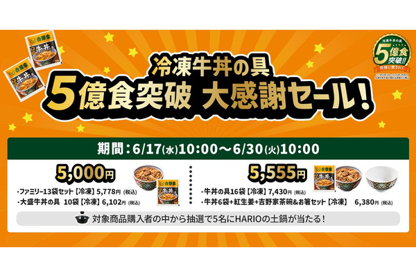 吉野家の冷凍牛丼の具が累計5億食突破！特別価格セットとプレゼントキャンペーンを6/17から開催 画像