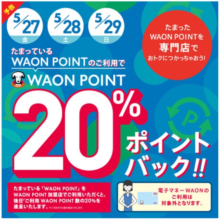 利用したWAON POINT数の20％が付与