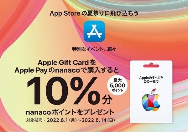 Apple Payのnanacoでの購入で10%分のnanacoポイント還元