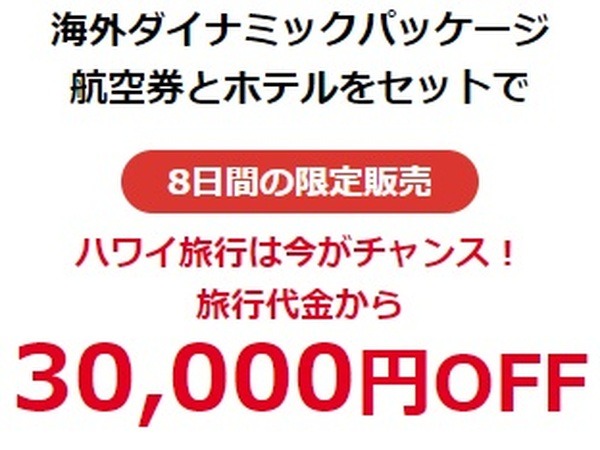海外のダイナミックパッケージは3万円引き