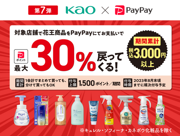PayPayの6/30まで 「花王商品の購入で最大30％戻ってくる！」キャンペーン