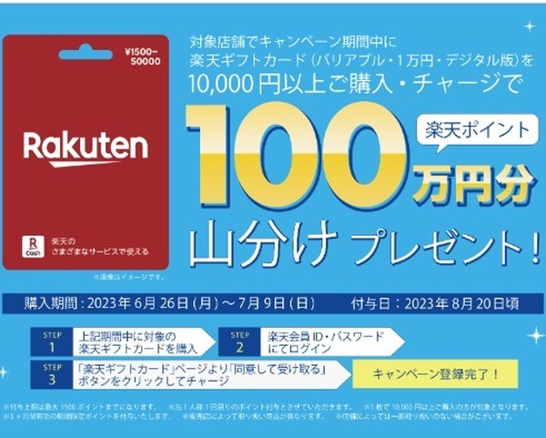 １万円以上の楽天ギフトカード購入・チャージで100万ポイント山分け