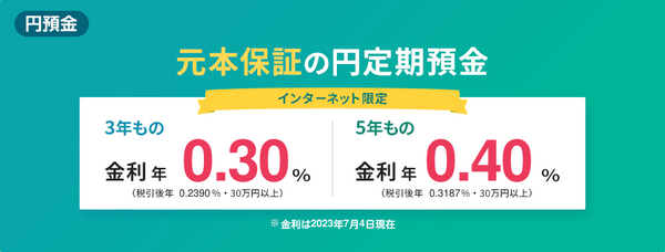 SBI新生銀行　円定期預金　5年0.4％