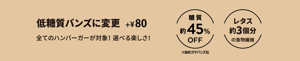 ＋80円で「低糖質バンズに変更」