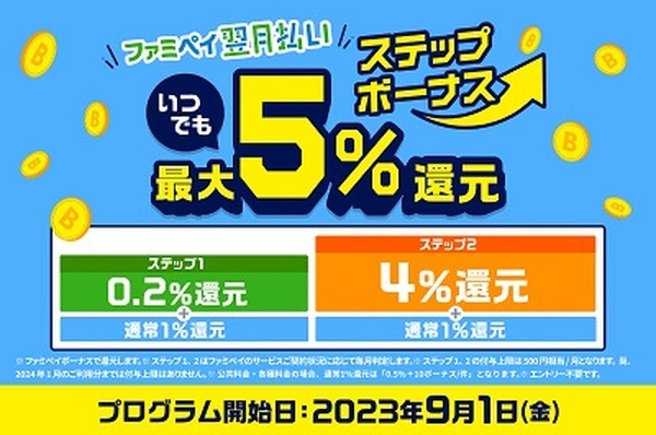 （9/1より）最大5%還元の「ファミペイ翌月払いステップボーナス」を開始