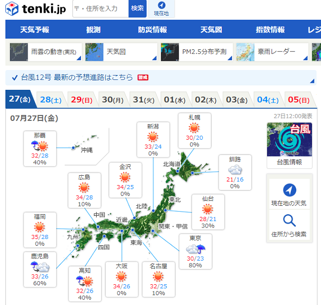 日本気象協会のホームページ