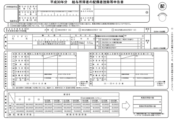 平成30年度分給与所得者の扶養控除等申告書