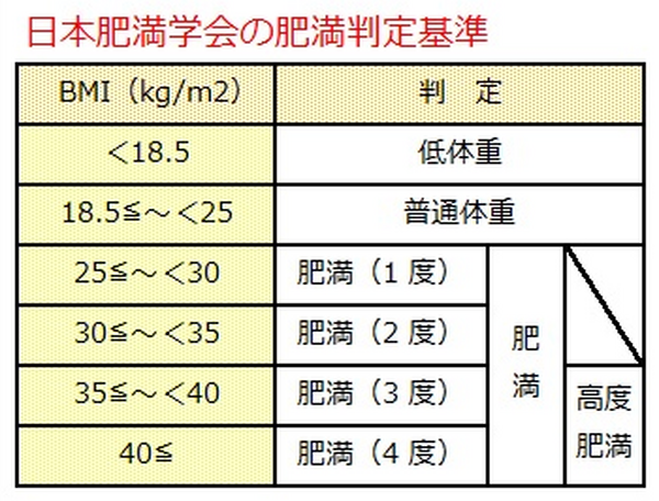 日本肥満学会の肥満判定基準