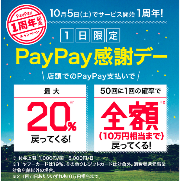 最大20％還元&10万円相当が当たるかも