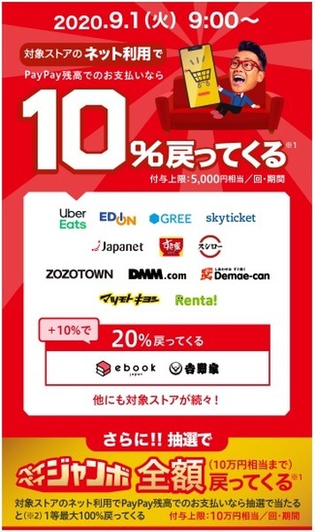 PayPay利用で10％還元