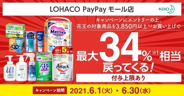 花王の対象商品を3,850円以上お買い上げで最大34％相当戻ってくる