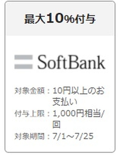 SoftBank　最大10％付与