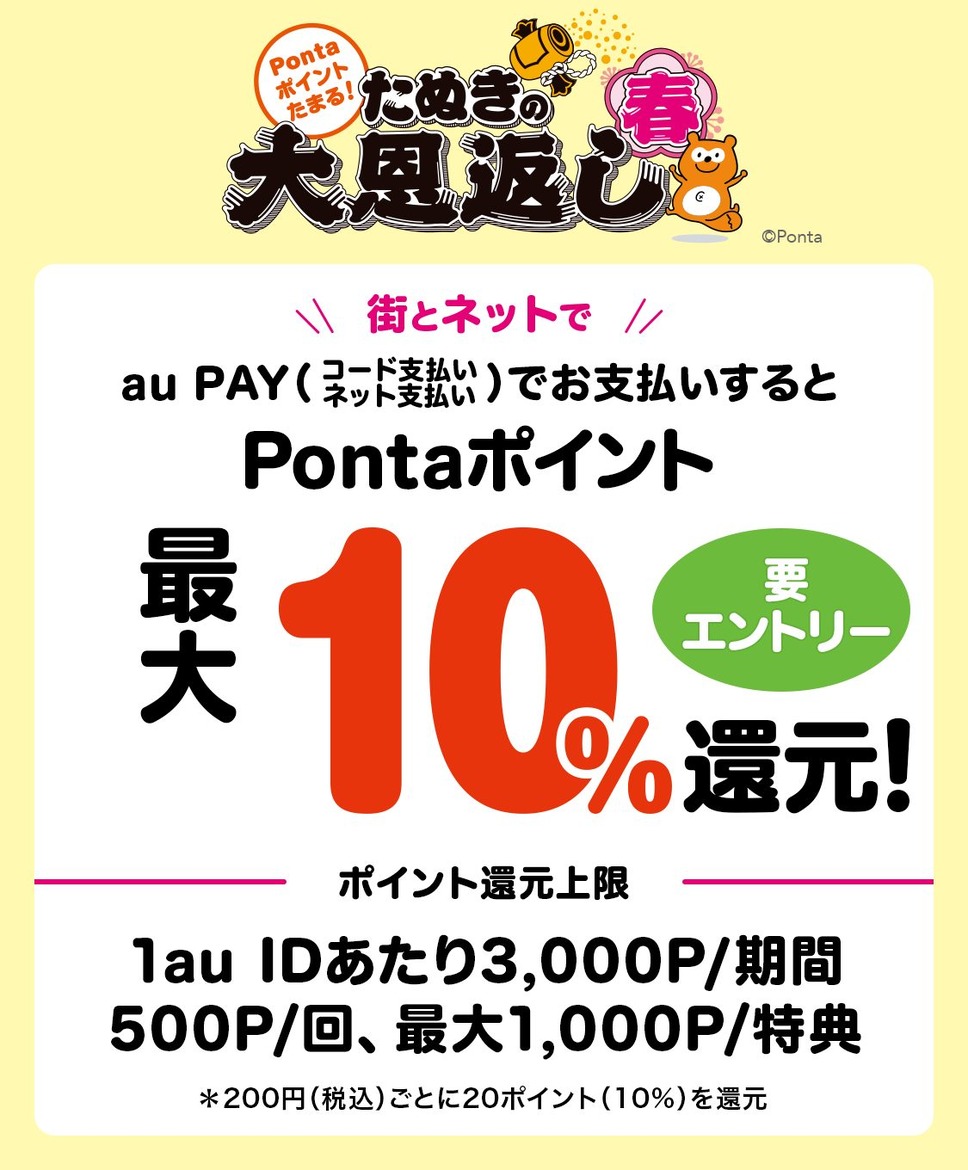 Pontaポイントたまる！たぬきの大恩返し春 au PAY