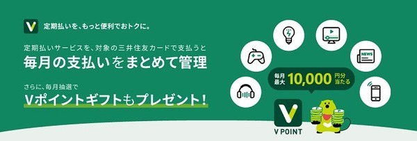 【三井住友カード】毎月抽選で最大1万円分のVポイントギフトが当たるチャンス